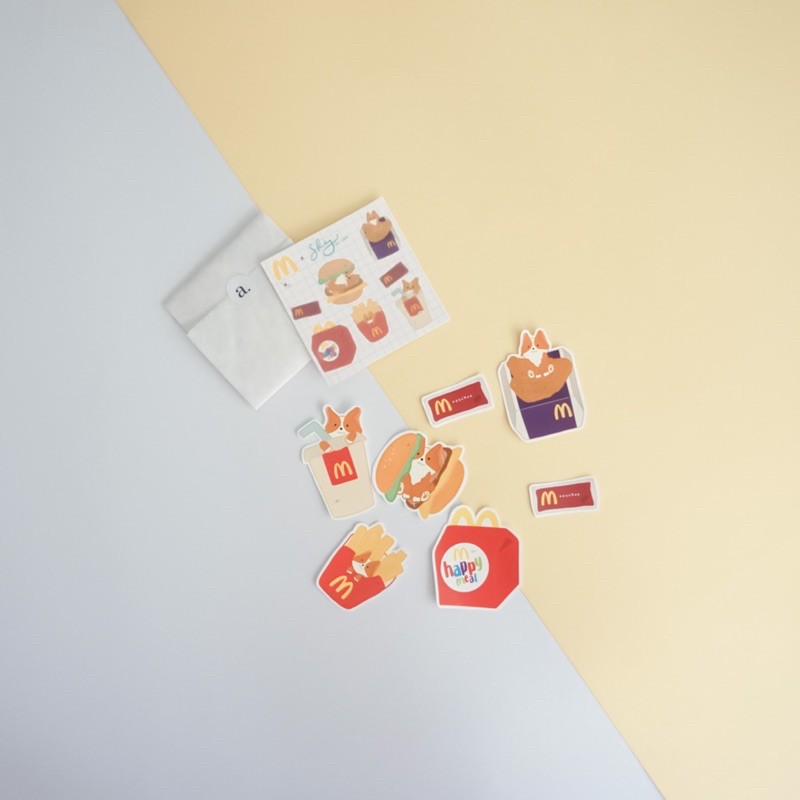 

mcdonalds corgi sticker set (bullet journal design sticker / planner stiker mcd lucu)