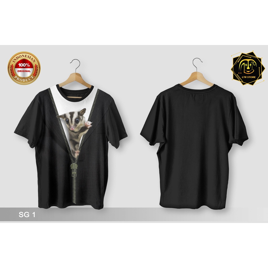 [ BAYAR DI TEMPAT ] BAJU PRINTING GAMBAR SUGAR GLIDER SG 1 - KAOS DISTRO ORIGINAL MOTIF TUPAI TERBAN