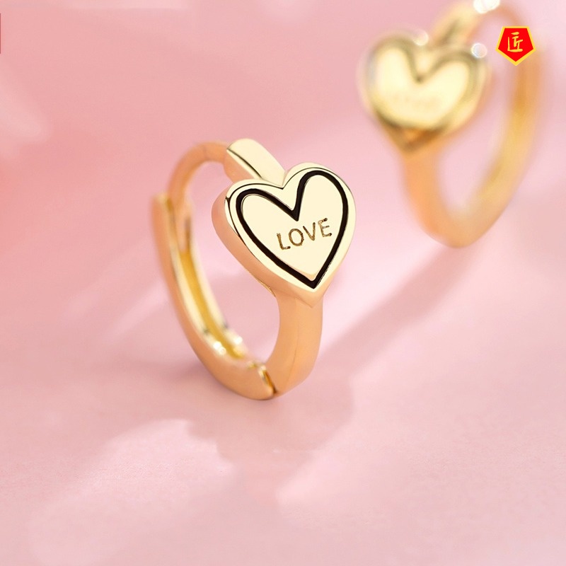 [Ready Stock]S925 Silver Love Heart-Shaped Earrings Simple Niche