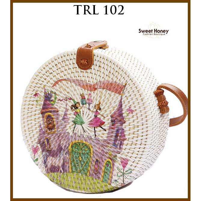 Sweet Honey ~ Grosir Tas Selempang Rotan Bali Lukis Decoupage Motif Dongeng Fairy Tale TRL 102