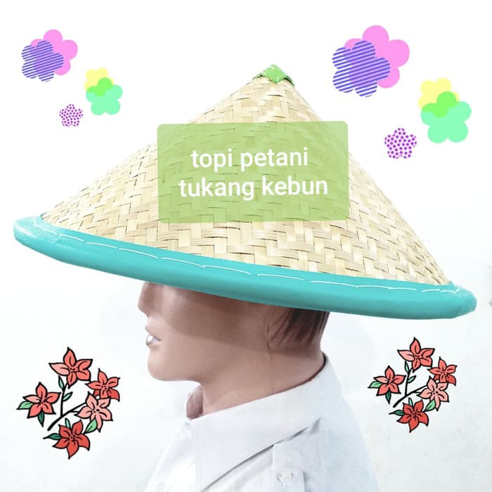 Topi Tukang Kebun / Topi Anyam Rotan Petani List Warna***