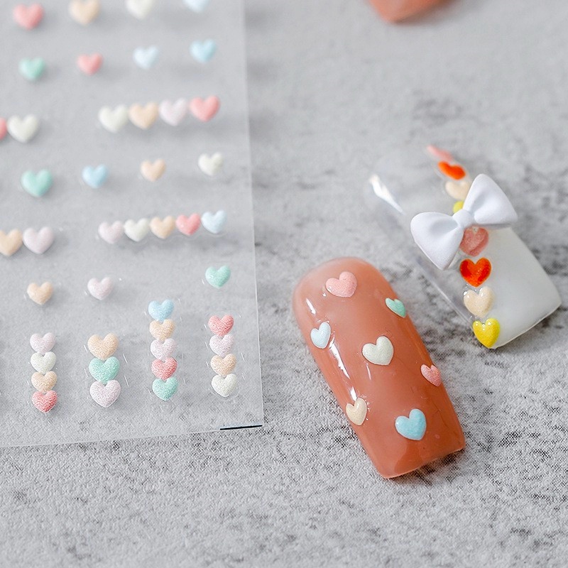 1 Pack Stiker Kuku 3D Motif Hati Warna-Warni Untuk Dekorasi Nail Art