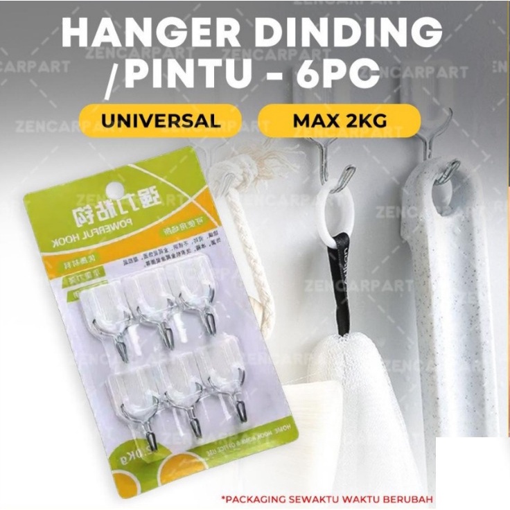 TERMURAH GANTUNGAN DINDING 1 set ISI 6 pcs Hook Hanger Tempel Multifungsi Kail