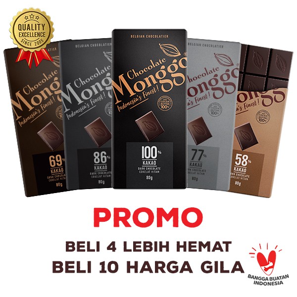 

Chocolate Monggo | Cokelat Murni 24 Healthy Flavours | Premium Coklat 100% Cocoa Butter | Artisan Indonesia | Milk White & Dark | Tablet 80gr