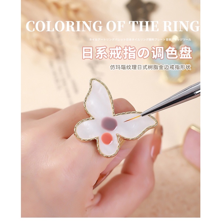MSY Ring Pallete Nail Art Shell /Display Palet Butterfly/Wadah Pencampuran Warna/Acrylic Finger Ring Plate Manicure Tool