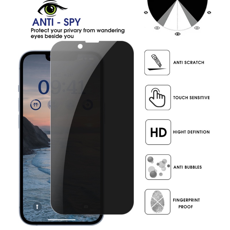 Pelindung Layar Tempered Glass Anti Spy / drop Untuk Iphone 14 / 14 Plus / 14 Pro / 14 Pro Max