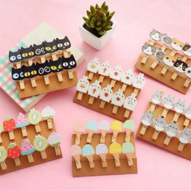 Vinztstore -  Penjepit Foto Polaroid Karakter Kayu Tali Rami Mini Wooden Clip Motif Lucu