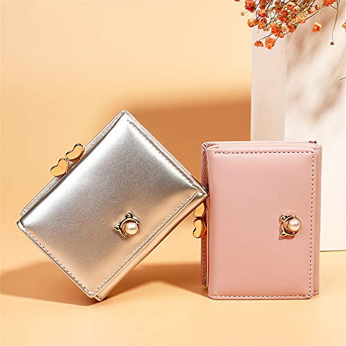 JIUFENG Dompet Wanita Pendek Lipat Tiga Korea Fashion Multifungsi Mutiara Dompet Koin