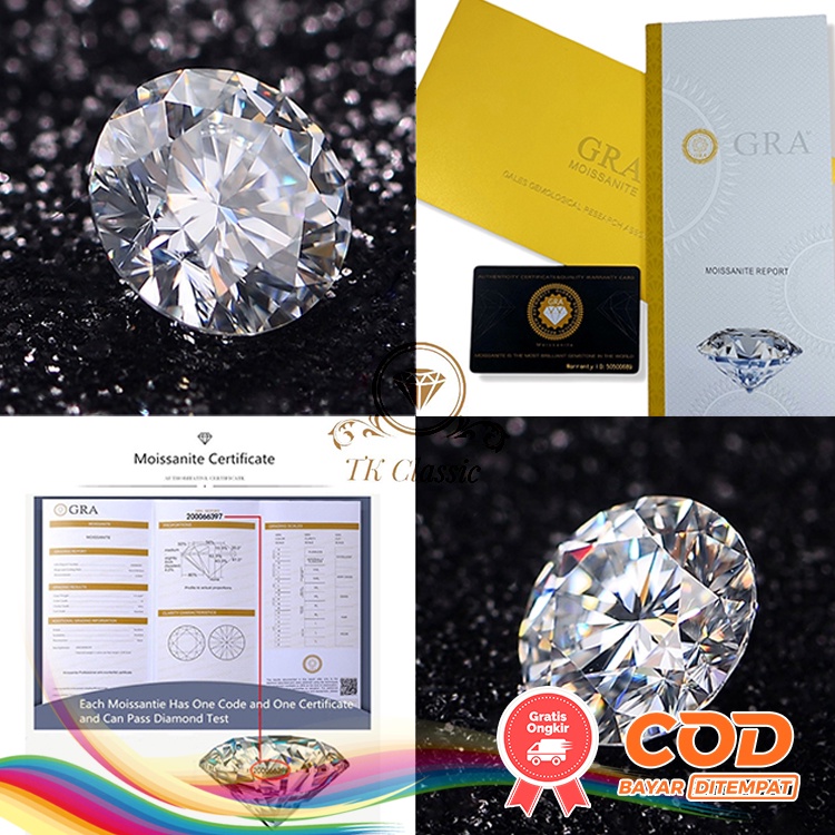Batu Berlian Asli Moissanite Sparkling Sertifikat