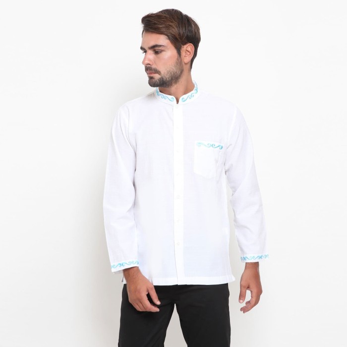 BRITANIA - Fadil - Baju Kemeja Koko Lengan Panjang Putih Pria - Putih, M