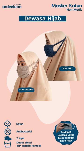 MASKER KATUN NON MEDIS ARDENLEON - ARDEN LEON MASKER ANAK HIJAB ANTIBACTERIAL