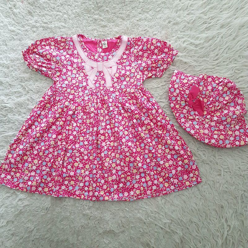 baju bayi polkadot dress topi