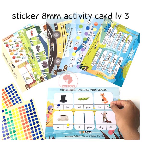 Zoetoys Reusable Sticker Dot Activity Set Book | Alphabet Hijaiyah Number Vehicle Animal | Color Dot Activity Card Kartu Aktivitas Mainan Edukasi Anak-Lv.3 8mm