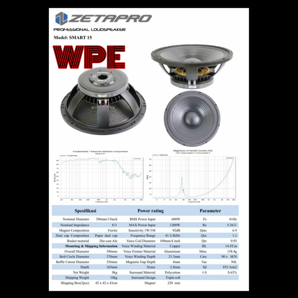 speaker komponen zetapro smart 15 smart15 15inch coil 4inch original