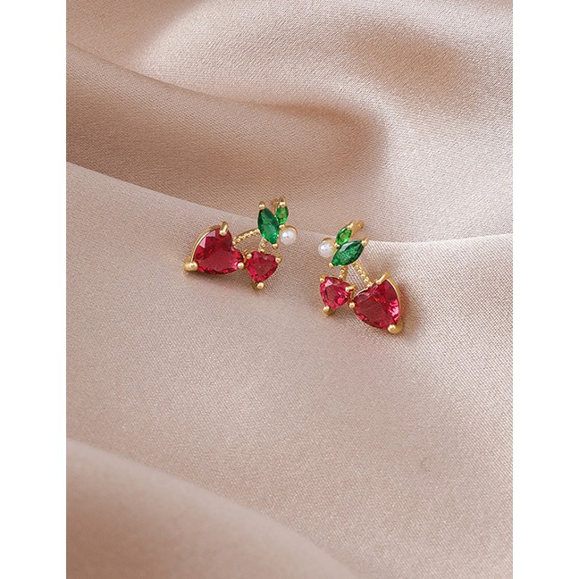 LRC Anting Tusuk Fashion Red 925 Silver Needle Fruit Earrings D55237