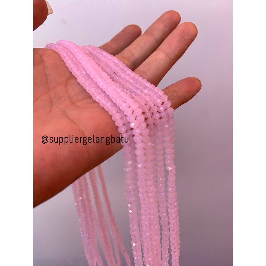 Kristal Ceko 4mm pink doff kilap bahan aksesoris premium craft rangkai