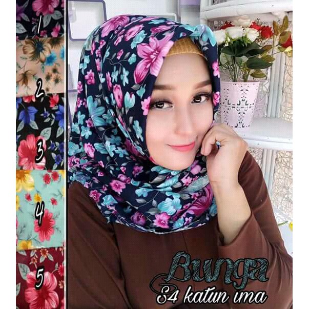 Hijab Kerudung Segi Empat Motif Bunga