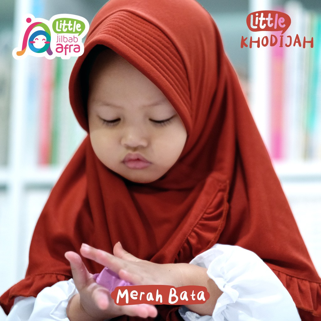 Jilbab Anak Little Khodijah Merah Bata - Jilbab Arfa - Bergo Jilbab Afra renda anak Lucu Bahan Kaos