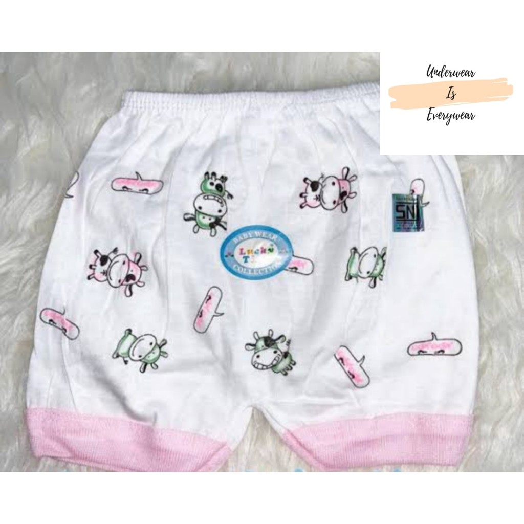 6 Pcs Celana Pendek Bayi Segi Empat - Celana Kotak Lucky - Warna Putih Motif