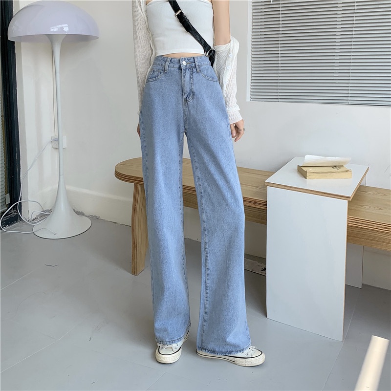 JEANS HIGHWAIST PANTS DENIM BLACK/BLUE/APRICOT/WHITE LOOSE KOREA