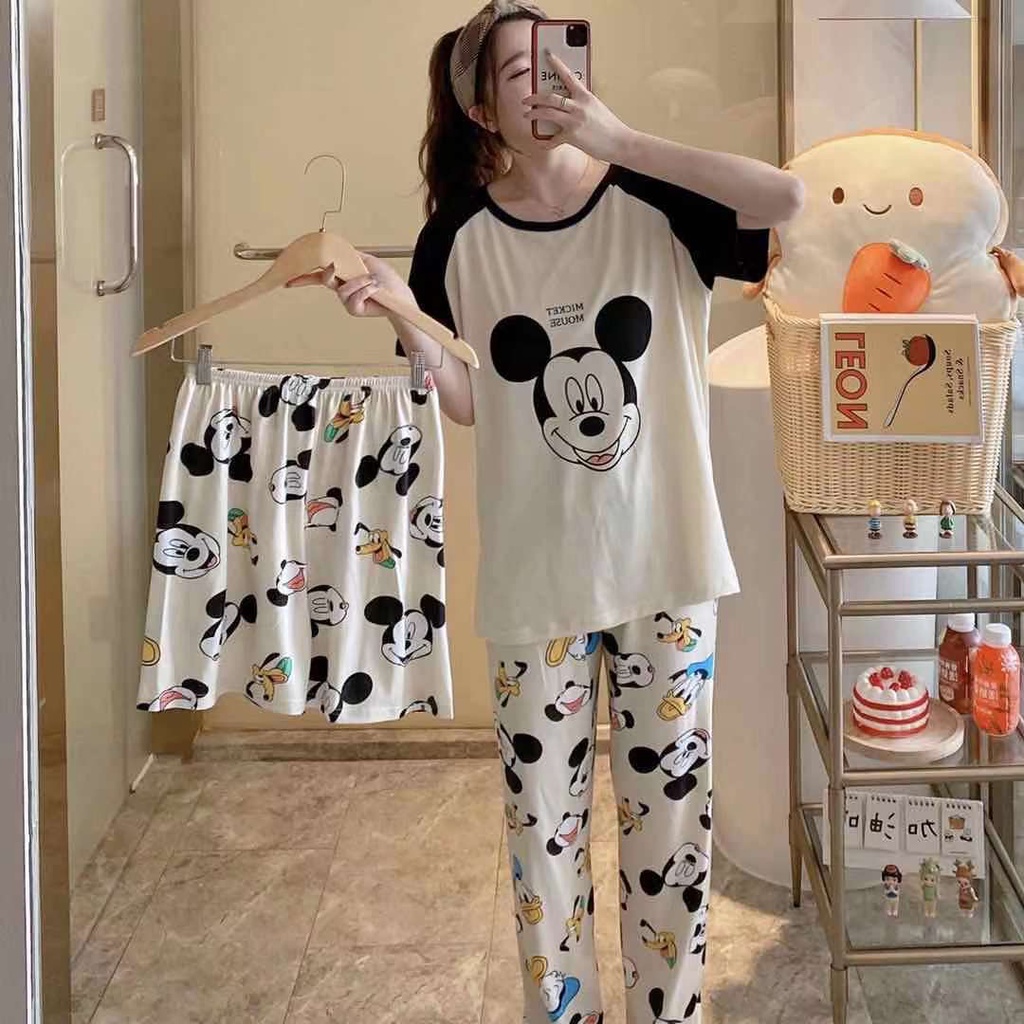 C Piyama 3 in1 Import | Baju Tidur 3 in 1 | Baju Tidur Wanita Piyama | Piyama Lengan Pendek