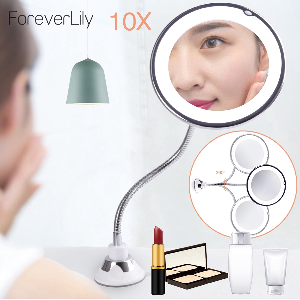 360 Swivel Magnifying Bright 10x Makeup Mirror With Led Light Adjustable Flexible Bendable Gooseneck Wall Mounted Shower Mirror Shopee Indonesia