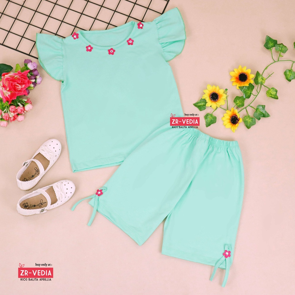 Setelan Oceana Bayi-4 Tahun / IMPORT Baju Lengan Celana Pendek Pakaian Baby Adem  Anak Perempuan