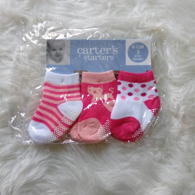 Kaos kaki bayi carters 3in1 stripe n cat baby sock girl