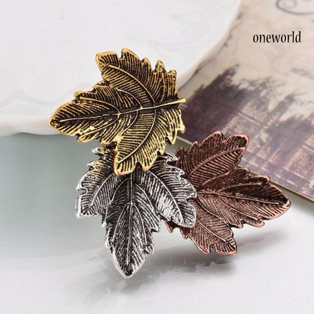 OW@ Vintage Three Leaves Alloy Brooch Pin Scarf Sweater Dress Women's Decor Gift