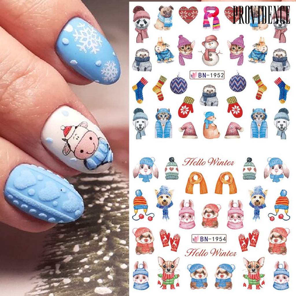 Providence Stiker Kuku Motif Natal 3d Holografik Warna-Warni Untuk Manicure / Nail Art