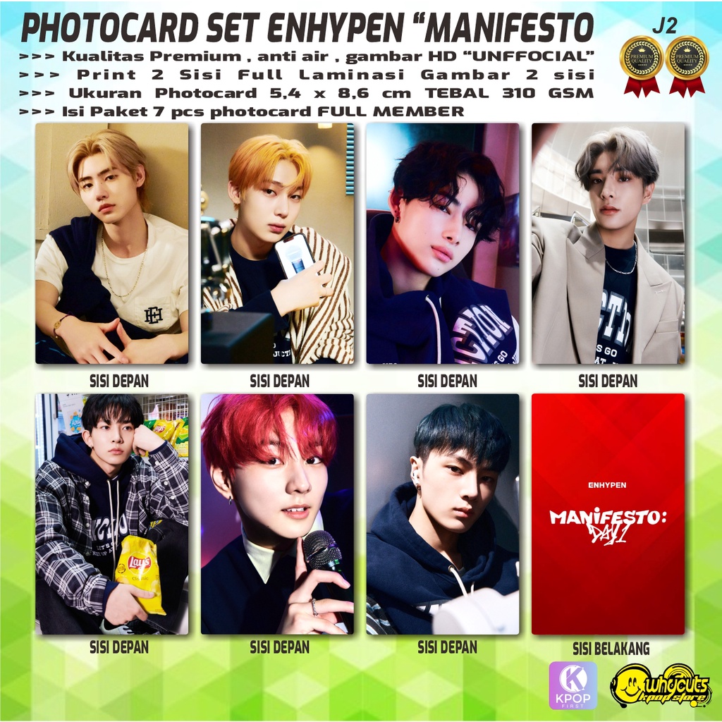 PHOTOCARD FULL SET UNOFFICIAL PREMIUM ENHYPEN MANIFESTO / PRINT 2 SISI FULL LAMINASI GLOSSY / ANTI AIR