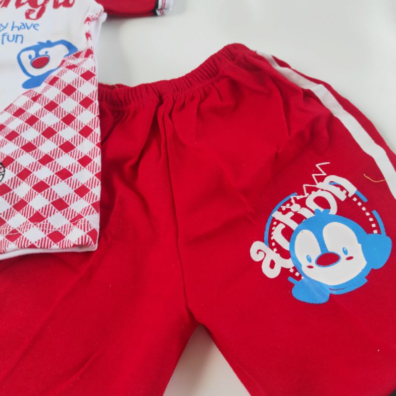 SNI LEOVIN PINGU Setelan baju celana singlet kutung pendek anak bayi halus bordir