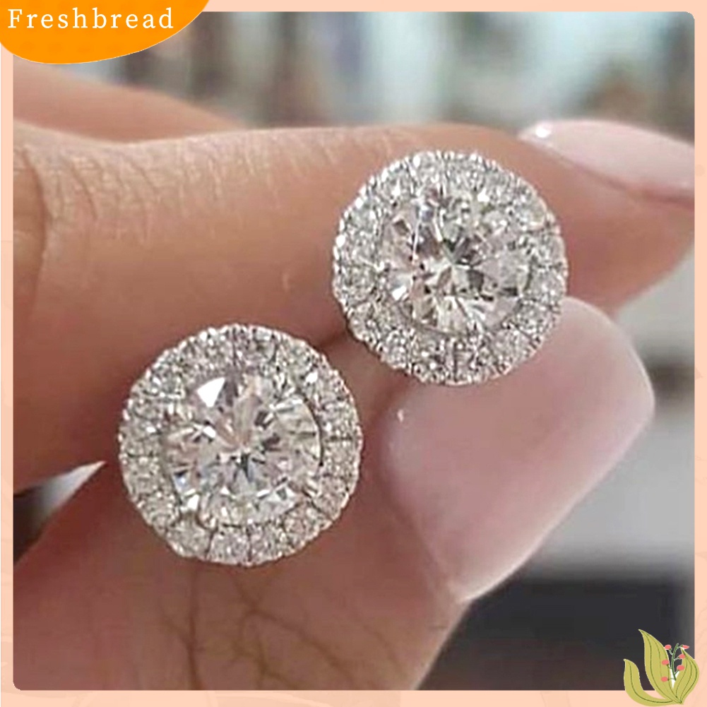 Fresh| Anting Stud Bentuk Bulat Aksen Berlian Imitasi Bahan Alloy Untuk Wanita