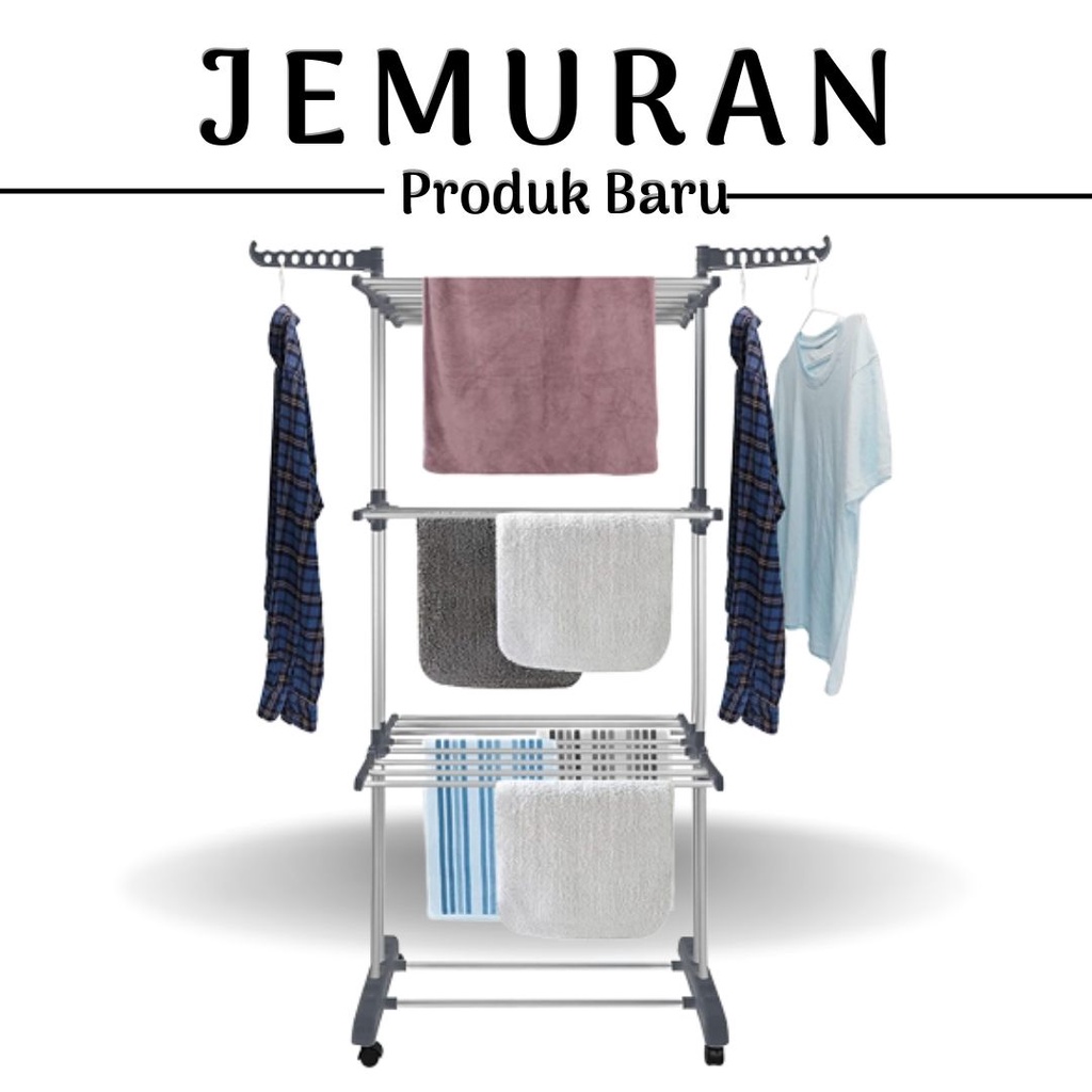 Stand Hanger Roda Rak Susun Laundry Baju Rak Jemuran 3 Susun Rak Tingkat Serbaguna -Wonderdekorasi