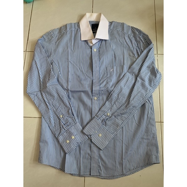 kemeja pria preloved biru garis stripes