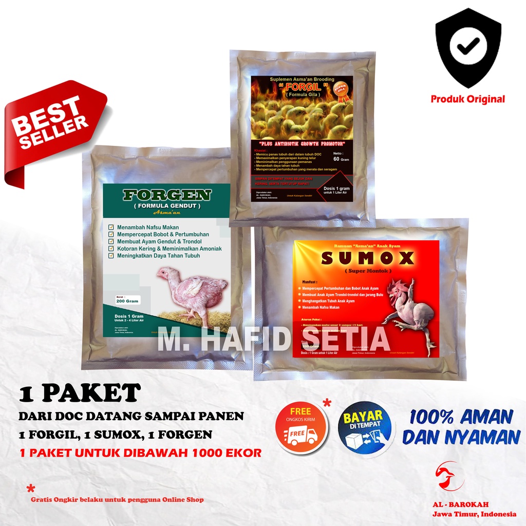 1 Paket - Vitamin Ayam- Suplemen Ayam "Asma'an" dari DOC datang sampai panen; FORGIL 1 pcs, SUMOX 1 