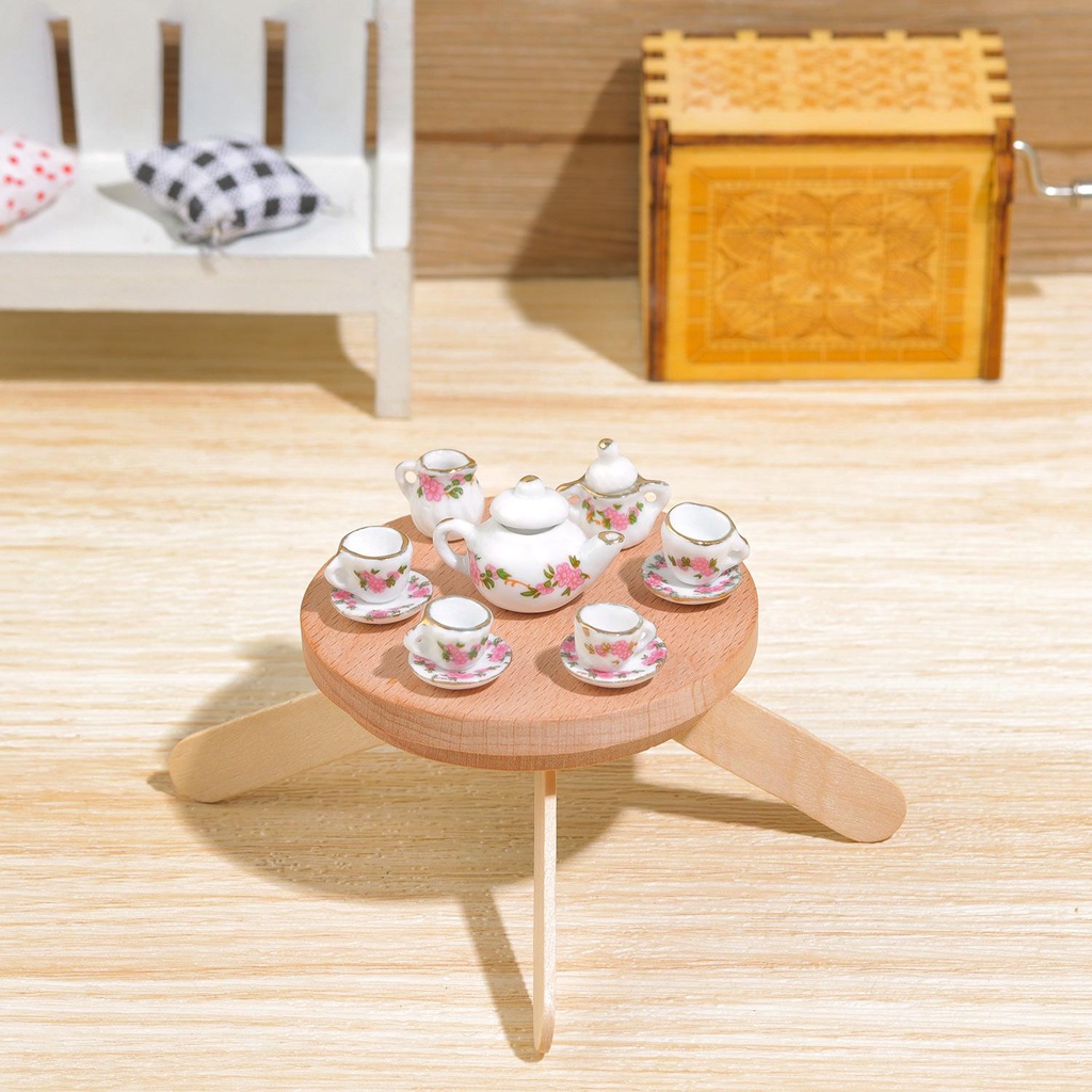 Chookyy 11pcs Set Cangkir Teh Porselen Gaya Chic Dengan Lis Emas Dekorasi Rumah Motif Bunga1Per6 1/12 Miniatur
