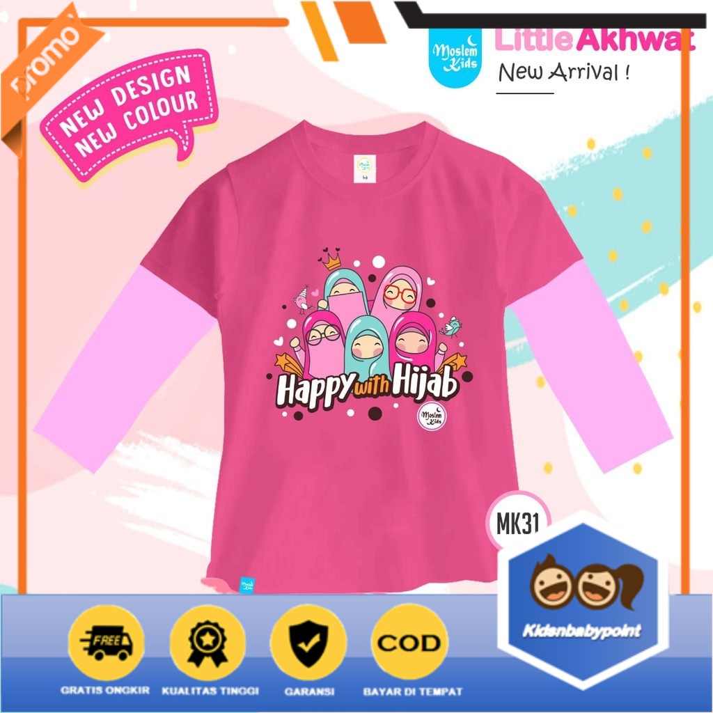 [ COD ] &quot; HAPPY WITH HIJAB &quot; Baju kaos anak lengan panjang cewek moslem kids TK SD moslemkids MK 31