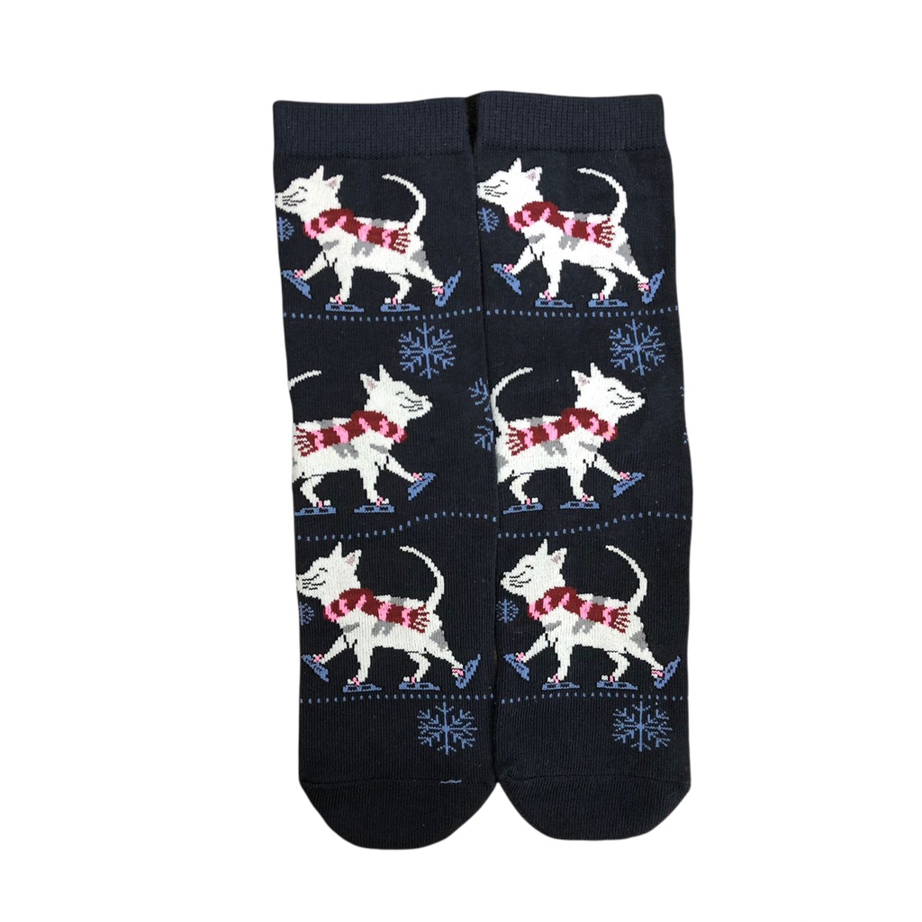 Kaos Kaki Motif Lucu-Lucu / Buah / Snack / Christmas / Snoopy / Leopard BEBAS PILIH (EXPT)-E30 Cat Scarf Snow