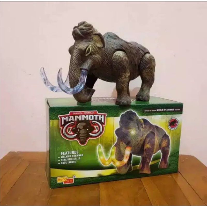 mainan gajah mammoth jalan Bersuara dan lampu