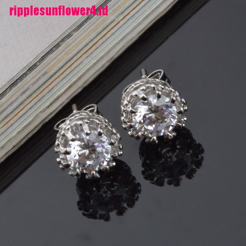 Anting Tusuk Lapis Silver Dengan Batu Zircon Kubik Bulat 8mm Untuk Wanita