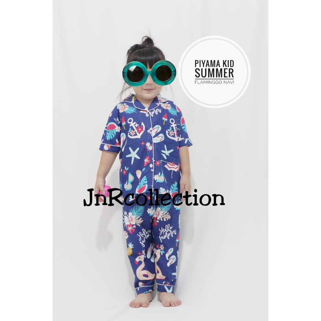 Bisa pasangan ibu dan anak motif flamingo navy