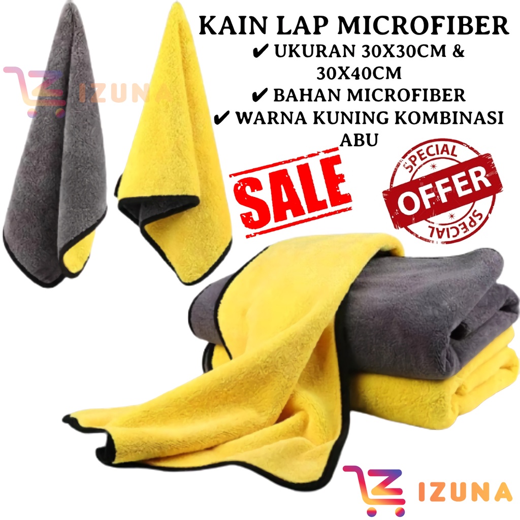 [IZUNA] Kain Lap Microfiber 30 x 40 Murah / Kain Lap Mobil 2 Warna Tebal