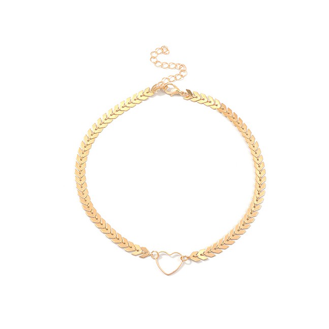 LRC Kalung Fashion Gold Openwork Love Alloy Leaf Fish Scale Necklace D57245