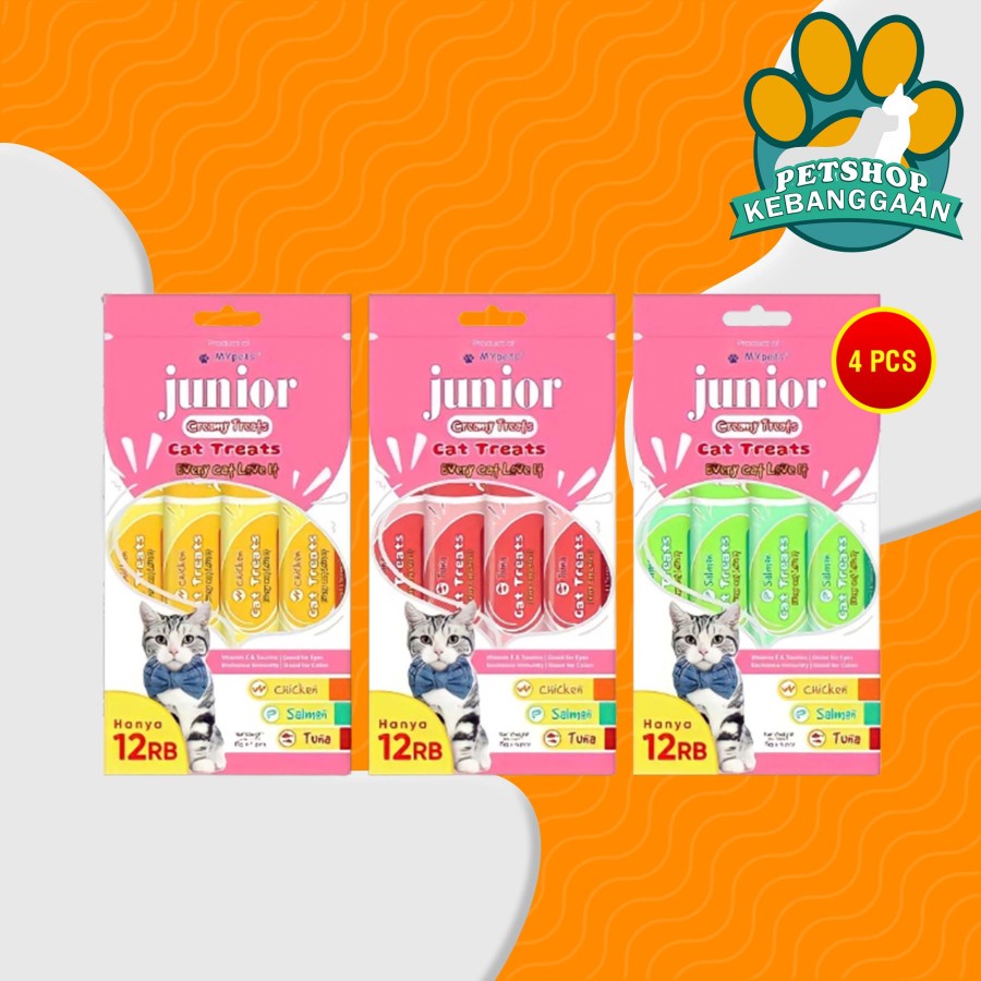 Junior Creamy Treats Cemilan Kucing Cat Food Snack 15GR X 4 Pcs