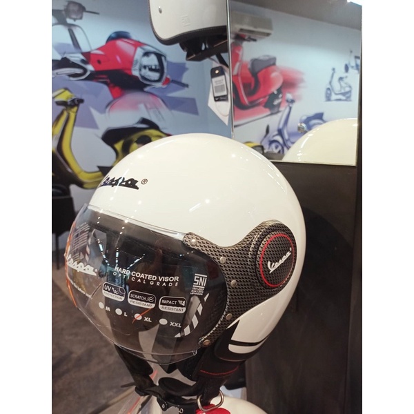 helm vespa piaggio carbon white visor white free tas vespa  original