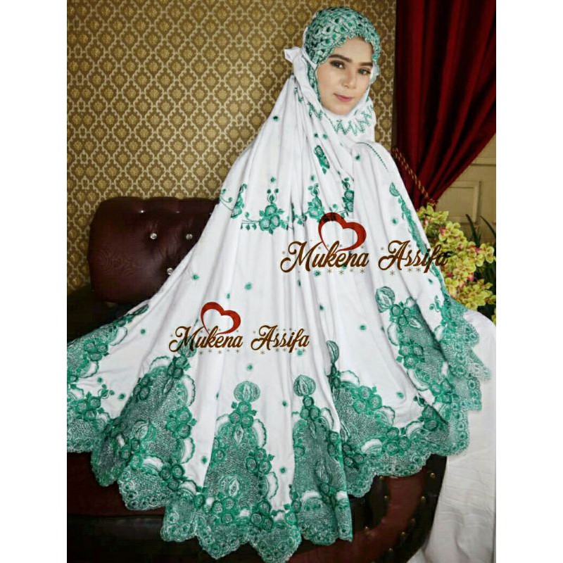 MUKENA DEWASA MUKENA BORDIR PADANG BORDIRAN KELILING PUTIH HIJAU