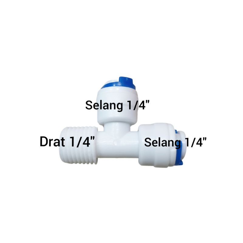 Fitting RO Tee Drat 1/4 - Selang 1/4 - Selang 1/4