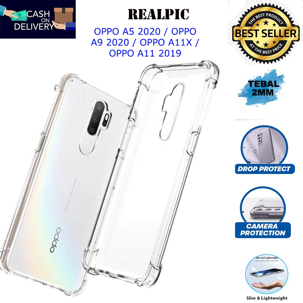 Case OPPO A5 2020 / OPPO A9 2020 / OPPO A11X / OPPO A11 2019 Casing Clear HD KETEBALAN 2MM BENING TRANSPARAN TPU Premium Softcase