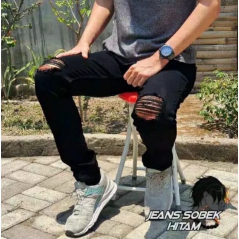 CELANA JEANS PANJANG HITAM SOBEK LUTUT CELANA SOBEK CELANA HITAM PENSIL HITAM